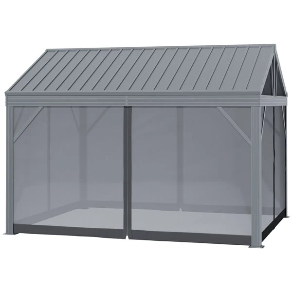 Abri De Jardin Outsunny Rectangulaire Gris Foncé En Métal De 12 Pi X 10 Pi Avec Toit En Acier 4 Abri De Jardin Outsunny Rectangulaire Gris Foncé En Métal De 12 Pi X 10 Pi Avec Toit En Acier – Image 2