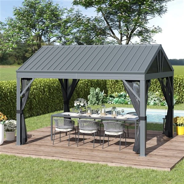 Abri De Jardin Outsunny Rectangulaire Gris Foncé En Métal De 12 Pi X 10 Pi Avec Toit En Acier 5 Abri De Jardin Outsunny Rectangulaire Gris Foncé En Métal De 12 Pi X 10 Pi Avec Toit En Acier – Image 3