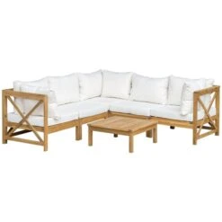 Canapé Extérieur Outsunny Avec Coussins Inclus Et Cadre En Acacia, 6 Pièces