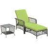 Chaise Longue Et Table D'appoint Outsunny En Osier Et Métal Gris Avec Siège Coussiné Vert, Ensemble De 2 -Outsunny 331014318 MainImage 001 l