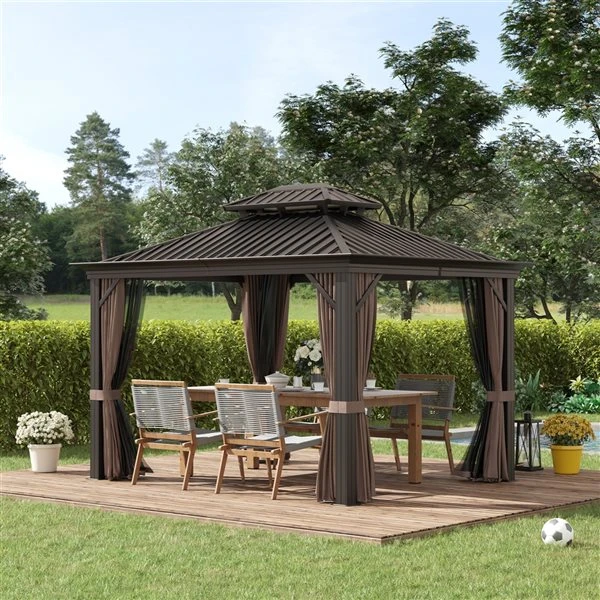 Abri De Jardin Outsunny En Métal Brun De 12 Pi X 10 Pi Avec Toit En Acier 4 Abri De Jardin Outsunny En Métal Brun De 12 Pi X 10 Pi Avec Toit En Acier – Image 2