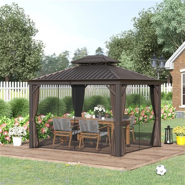 Abri De Jardin Outsunny En Métal Brun De 12 Pi X 10 Pi Avec Toit En Acier 5 Abri De Jardin Outsunny En Métal Brun De 12 Pi X 10 Pi Avec Toit En Acier – Image 3