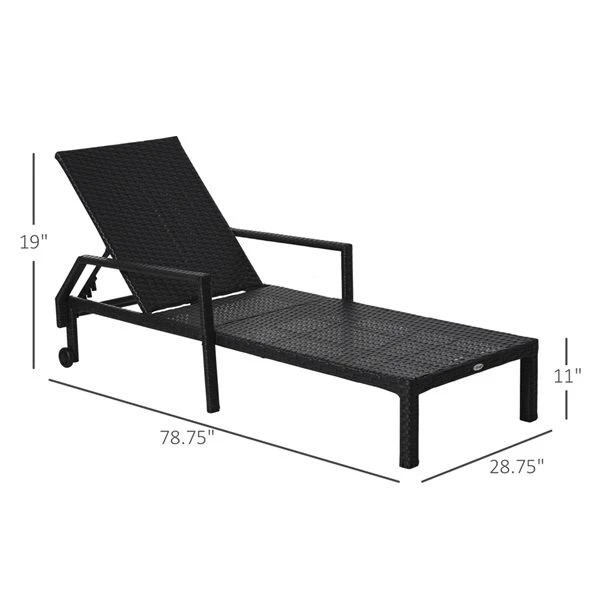 Chaise Longue Outsunny En Métal Et Osier Noir Avec Siège Coussiné Bleu 4 Chaise Longue Outsunny En Métal Et Osier Noir Avec Siège Coussiné Bleu – Image 2