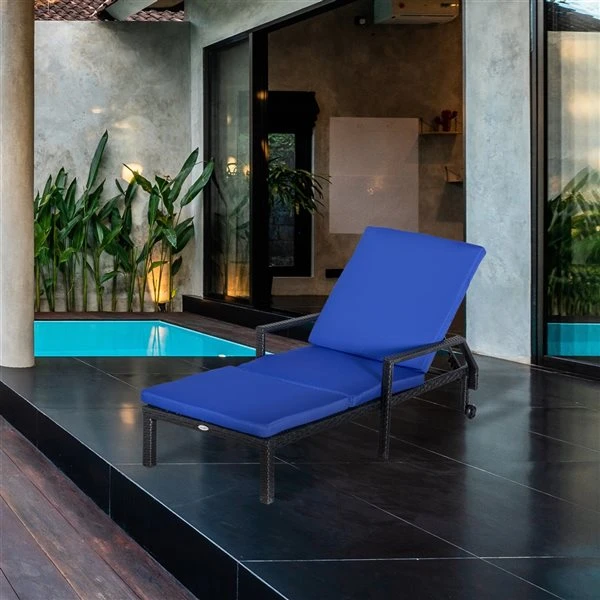 Chaise Longue Outsunny En Métal Et Osier Noir Avec Siège Coussiné Bleu 6 Chaise Longue Outsunny En Métal Et Osier Noir Avec Siège Coussiné Bleu – Image 4