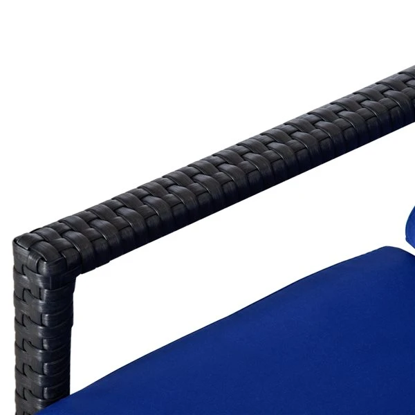 Chaise Longue Outsunny En Métal Et Osier Noir Avec Siège Coussiné Bleu 7 Chaise Longue Outsunny En Métal Et Osier Noir Avec Siège Coussiné Bleu – Image 5