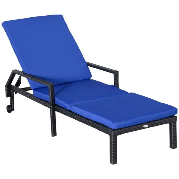 Chaise Longue Outsunny En Métal Et Osier Noir Avec Siège Coussiné Bleu 3 Chaise Longue Outsunny En Métal Et Osier Noir Avec Siège Coussiné Bleu