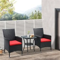 Ensemble De Mobilier Extérieur Outsunny En Osier Noir Avec Coussins Rouges Inclus, 3 Pièces 10 Ensemble De Mobilier Extérieur Outsunny En Osier Noir Avec Coussins Rouges Inclus, 3 Pièces -Outsunny 331014328 AlternateImage3 l