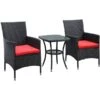 Ensemble De Mobilier Extérieur Outsunny En Osier Noir Avec Coussins Rouges Inclus, 3 Pièces -Outsunny 331014328 MainImage 001 l