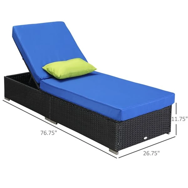 Chaise Longue Outsunny En Osier Et Métal Noir Avec Siège Coussiné Bleu 4 Chaise Longue Outsunny En Osier Et Métal Noir Avec Siège Coussiné Bleu – Image 2