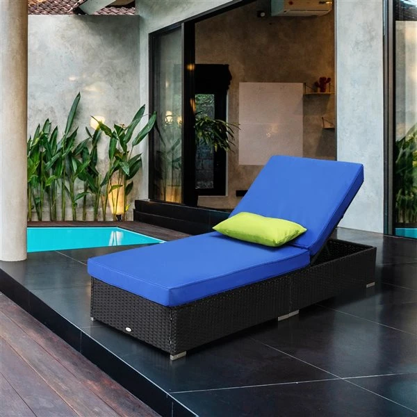 Chaise Longue Outsunny En Osier Et Métal Noir Avec Siège Coussiné Bleu 7 Chaise Longue Outsunny En Osier Et Métal Noir Avec Siège Coussiné Bleu – Image 5