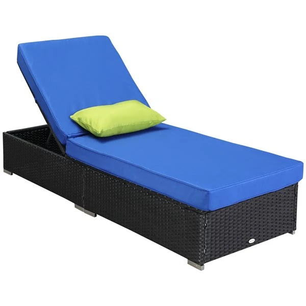 Chaise Longue Outsunny En Osier Et Métal Noir Avec Siège Coussiné Bleu 3 Chaise Longue Outsunny En Osier Et Métal Noir Avec Siège Coussiné Bleu