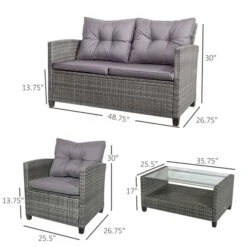 Ensemble De Mobilier Extérieur Outsunny En Osier Gris Avec Coussins Gris Inclus, 4 Pièces 8 Ensemble De Mobilier Extérieur Outsunny En Osier Gris Avec Coussins Gris Inclus, 4 Pièces -Outsunny 331014332 AlternateImage1 l