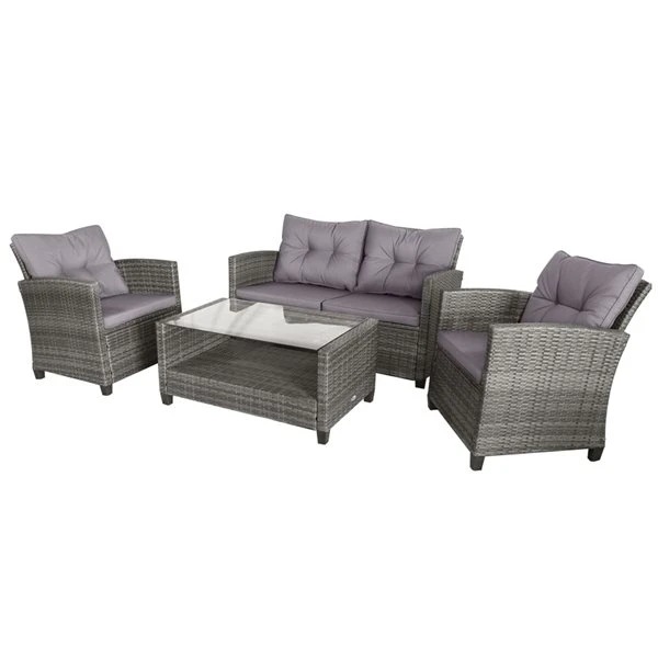 Ensemble De Mobilier Extérieur Outsunny En Osier Gris Avec Coussins Gris Inclus, 4 Pièces 3 Ensemble De Mobilier Extérieur Outsunny En Osier Gris Avec Coussins Gris Inclus, 4 Pièces