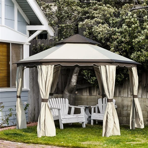 Abri De Jardin Outsunny En Métal Carré Beige Et Brun De 13 Pi X 13 Pi Avec Toit En Polyester 4 Abri De Jardin Outsunny En Métal Carré Beige Et Brun De 13 Pi X 13 Pi Avec Toit En Polyester – Image 2