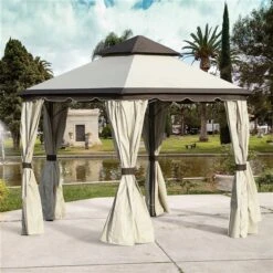 Abri De Jardin Outsunny En Métal Carré Beige Et Brun De 13 Pi X 13 Pi Avec Toit En Polyester 9 Abri De Jardin Outsunny En Métal Carré Beige Et Brun De 13 Pi X 13 Pi Avec Toit En Polyester -Outsunny 331014337 AlternateImage2 l