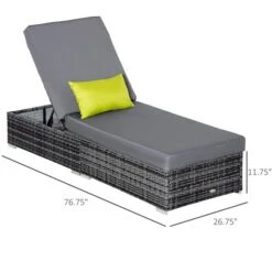 Chaise Longue Outsunny En Osier Et Métal Gris Avec Siège Coussiné Gris -Outsunny 331014345 AlternateImage1 l