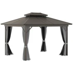 Abri De Jardin Outsunny En Métal Rectangulaire Noir De 10 Pi X 12 Pi Avec Toit En Acier