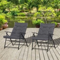 Fauteuils D'extérieur Outsunny En Métal Noir Avec Siège Coussiné Gris, Ensemble De 2 -Outsunny 331014351 AlternateImage4 l