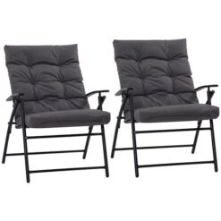 Fauteuils D'extérieur Outsunny En Métal Noir Avec Siège Coussiné Gris, Ensemble De 2