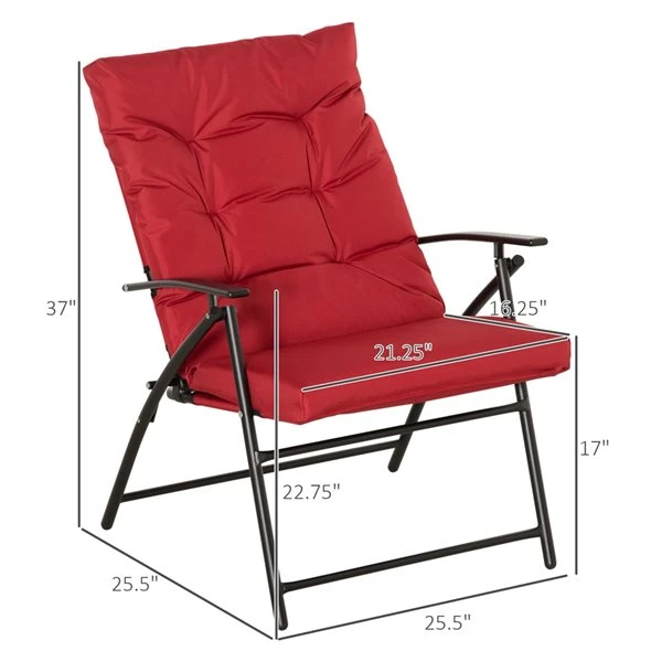 Fauteuils D'extérieur Outsunny En Métal Noir Avec Siège Coussiné Rouge, Ensemble De 2 4 Fauteuils D'extérieur Outsunny En Métal Noir Avec Siège Coussiné Rouge, Ensemble De 2 – Image 2