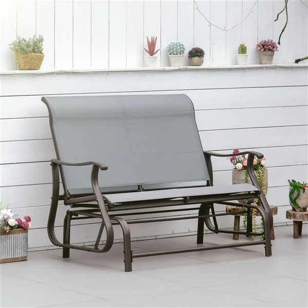 Banc Coulissant D'extérieur Outsunny Gris Pâle En Acier Pour 2 Personnes 4 Banc Coulissant D'extérieur Outsunny Gris Pâle En Acier Pour 2 Personnes – Image 2