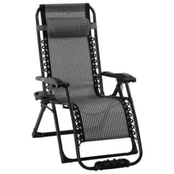 Fauteuil à Posture Zéro-gravité Outsunny Noir En Métal Avec Siège Maillé Gris