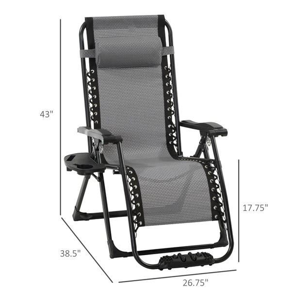 Fauteuil à Posture Zéro-gravité Outsunny En Métal Noir Avec Siège Maillé Gris 4 Fauteuil à Posture Zéro-gravité Outsunny En Métal Noir Avec Siège Maillé Gris – Image 2