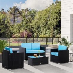 Ensemble De Mobilier Extérieur Outsunny En Osier Noir Avec Coussins Bleus Inclus, 4 Pièces 9 Ensemble De Mobilier Extérieur Outsunny En Osier Noir Avec Coussins Bleus Inclus, 4 Pièces -Outsunny 331014364 AlternateImage2 l