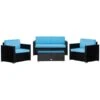Ensemble De Mobilier Extérieur Outsunny En Osier Noir Avec Coussins Bleus Inclus, 4 Pièces -Outsunny 331014364 MainImage 001 l