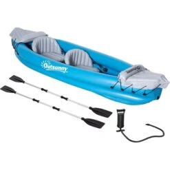 Kayak Gonflable Outsunny à 2 Places En Plastique Bleu De 130 Po X 41,25 Po
