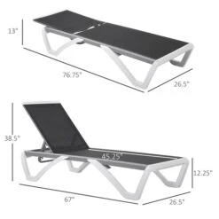 Chaise Longue Outsunny En Métal Blanc Avec Siège Maillé Noir, Ensemble De 2 -Outsunny 331014367 AlternateImage2 l