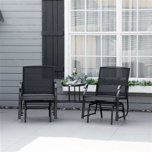 Ensemble De Fauteuils Coulissants Et Table D'appoint D'extérieur Outsunny Noir En Acier, 3 Pièces 4 Ensemble De Fauteuils Coulissants Et Table D'appoint D'extérieur Outsunny Noir En Acier, 3 Pièces – Image 2