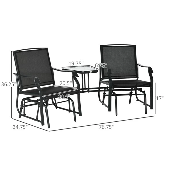 Ensemble De Fauteuils Coulissants Et Table D'appoint D'extérieur Outsunny Noir En Acier, 3 Pièces 5 Ensemble De Fauteuils Coulissants Et Table D'appoint D'extérieur Outsunny Noir En Acier, 3 Pièces – Image 3