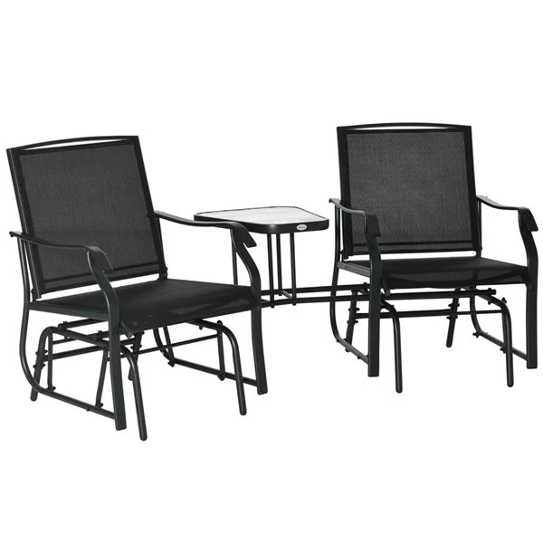 Ensemble De Fauteuils Coulissants Et Table D'appoint D'extérieur Outsunny Noir En Acier, 3 Pièces 3 Ensemble De Fauteuils Coulissants Et Table D'appoint D'extérieur Outsunny Noir En Acier, 3 Pièces