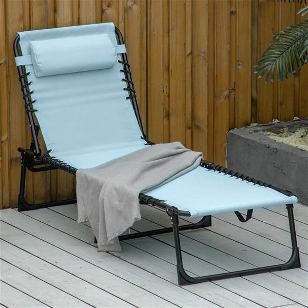 Chaise Longue Outsunny En Métal Noir Avec Siège Maillé Bleu Pâle 4 Chaise Longue Outsunny En Métal Noir Avec Siège Maillé Bleu Pâle – Image 2
