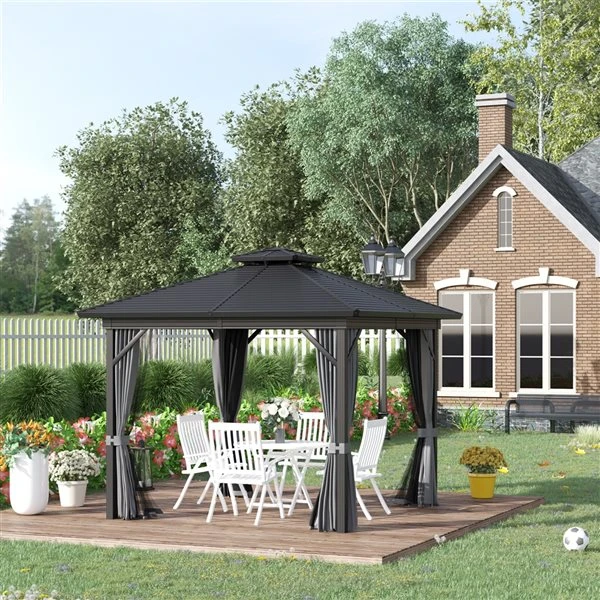 Abri De Jardin Outsunny En Métal Carré Noir De 10 Pi X 10 Pi Avec Toit En Acier 4 Abri De Jardin Outsunny En Métal Carré Noir De 10 Pi X 10 Pi Avec Toit En Acier – Image 2