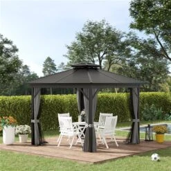 Abri De Jardin Outsunny En Métal Carré Noir De 10 Pi X 10 Pi Avec Toit En Acier 9 Abri De Jardin Outsunny En Métal Carré Noir De 10 Pi X 10 Pi Avec Toit En Acier -Outsunny 331014381 AlternateImage2 l