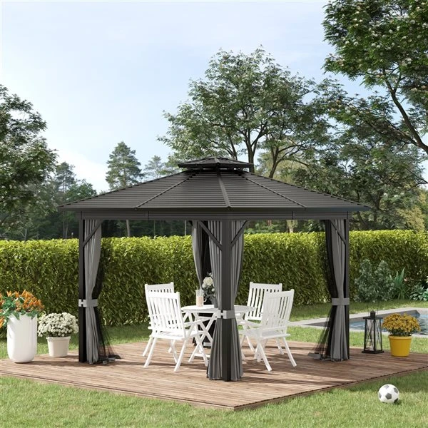 Abri De Jardin Outsunny En Métal Carré Noir De 10 Pi X 10 Pi Avec Toit En Acier 5 Abri De Jardin Outsunny En Métal Carré Noir De 10 Pi X 10 Pi Avec Toit En Acier – Image 3