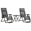 Fauteuils à Posture Zéro-gravité Et Table D'appoint Outsunny En Métal Noir Avec Siège Maillé Gris, Ensemble De 3 -Outsunny 331014387 MainImage 001 l