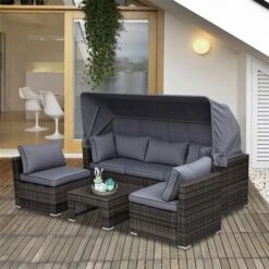 Ensemble Modulaire Pour Le Patio Outsunny En Rotin Avec Coussins Gris, 4 Pièces -Outsunny 331025387 AlternateImage1 l