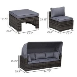 Ensemble Modulaire Pour Le Patio Outsunny En Rotin Avec Coussins Gris, 4 Pièces -Outsunny 331025387 AlternateImage2 l