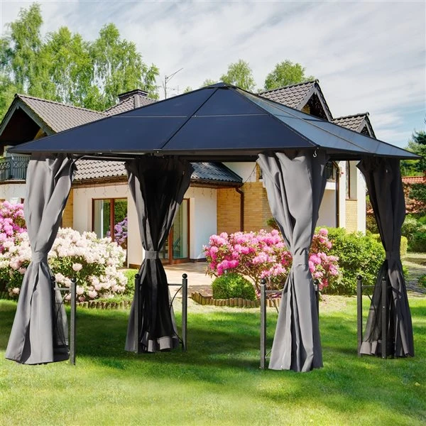 Abri De Jardin Permanent Outsunny Carré En Métal Noir Et Gris Foncé De 9,8 Pi X 9,8 Pi Avec Toit En Polycarbonate 4 Abri De Jardin Permanent Outsunny Carré En Métal Noir Et Gris Foncé De 9,8 Pi X 9,8 Pi Avec Toit En Polycarbonate – Image 2