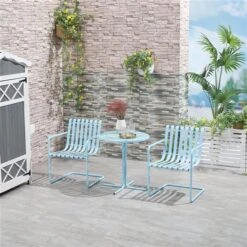 Ensemble Pour Le Patio Outsunny De Style Bistro Avec Cadre En Acier Bleu, 3 Pièces -Outsunny 331025392 AlternateImage2 l