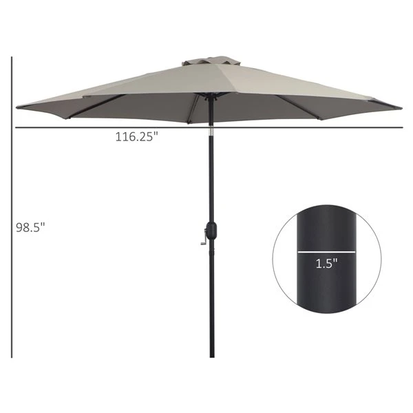 Parasol Outsunny Gris à Manivelle De 10 Pi X 8 Pi 5 Parasol Outsunny Gris à Manivelle De 10 Pi X 8 Pi – Image 3