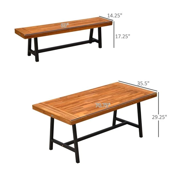 Table De Pique-nique Outsunny Rectangulaire En Bois D'acacia De 71 Po L. Avec Bancs, Ensemble De 3 5 Table De Pique-nique Outsunny Rectangulaire En Bois D'acacia De 71 Po L. Avec Bancs, Ensemble De 3 – Image 3