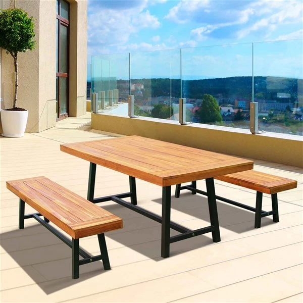 Table De Pique-nique Outsunny Rectangulaire En Bois D'acacia De 71 Po L. Avec Bancs, Ensemble De 3 6 Table De Pique-nique Outsunny Rectangulaire En Bois D'acacia De 71 Po L. Avec Bancs, Ensemble De 3 – Image 4