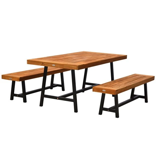 Table De Pique-nique Outsunny Rectangulaire En Bois D'acacia De 71 Po L. Avec Bancs, Ensemble De 3 3 Table De Pique-nique Outsunny Rectangulaire En Bois D'acacia De 71 Po L. Avec Bancs, Ensemble De 3