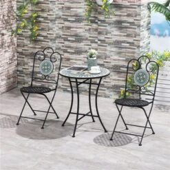 Ensemble Pour Le Patio Outsunny De Style Bistro Avec Cadre En Acier Noir Avec Dessus De Table En Mosaïque Verte, 3 Pièces 8 Ensemble Pour Le Patio Outsunny De Style Bistro Avec Cadre En Acier Noir Avec Dessus De Table En Mosaïque Verte, 3 Pièces -Outsunny 331025411 AlternateImage1 l