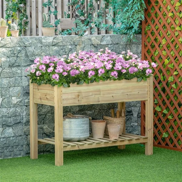 Jardinière Surélevée Outsunny En Bois Naturel De 22 Po L. X 44,5 Po L. X 33 Po H. 4 Jardinière Surélevée Outsunny En Bois Naturel De 22 Po L. X 44,5 Po L. X 33 Po H. – Image 2