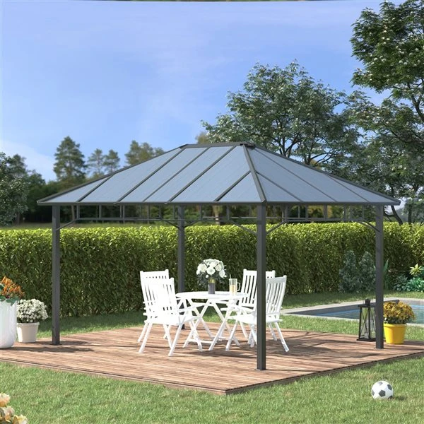 Abri De Jardin Permanent Outsunny Rectangulaire En Métal Gris 13,1 Pi X 9,8 Pi Avec Toit En Polycarbonate 4 Abri De Jardin Permanent Outsunny Rectangulaire En Métal Gris 13,1 Pi X 9,8 Pi Avec Toit En Polycarbonate – Image 2